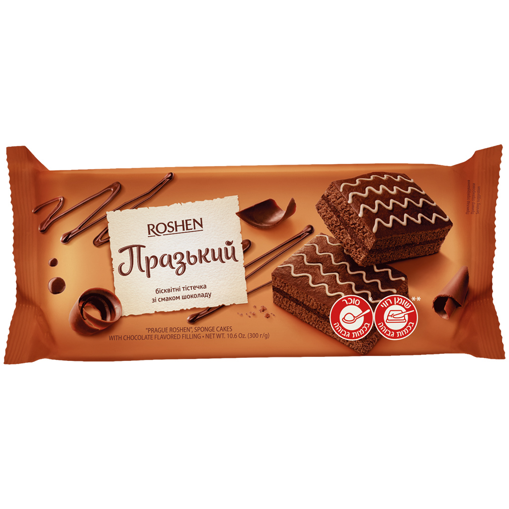 ROSHEN “PRAGUE ROSHEN" Biscuitkoekjes met 31 % crèmevulling met chocoladesmaak. BEVAT ALCOHOL