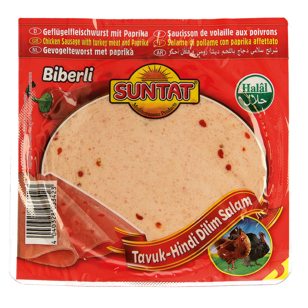 Vleesworst van gevogelte met aardappelzetmeel en paprika