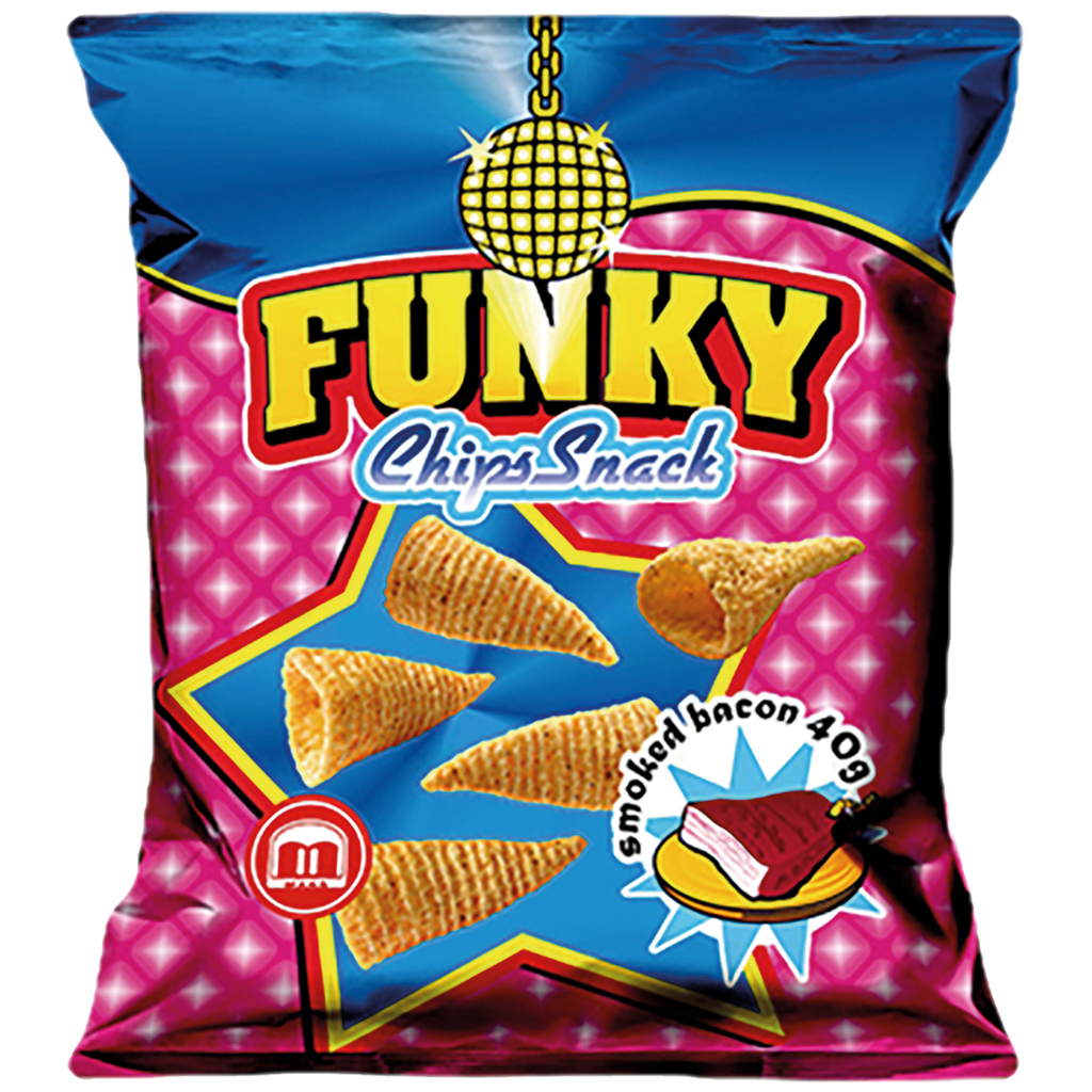 Funky chips snack, Bugles met gerookte speksmaak