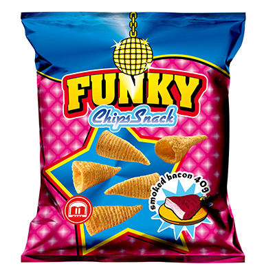 Funky Chips snack Bugles met gerookte rundvlees smaak