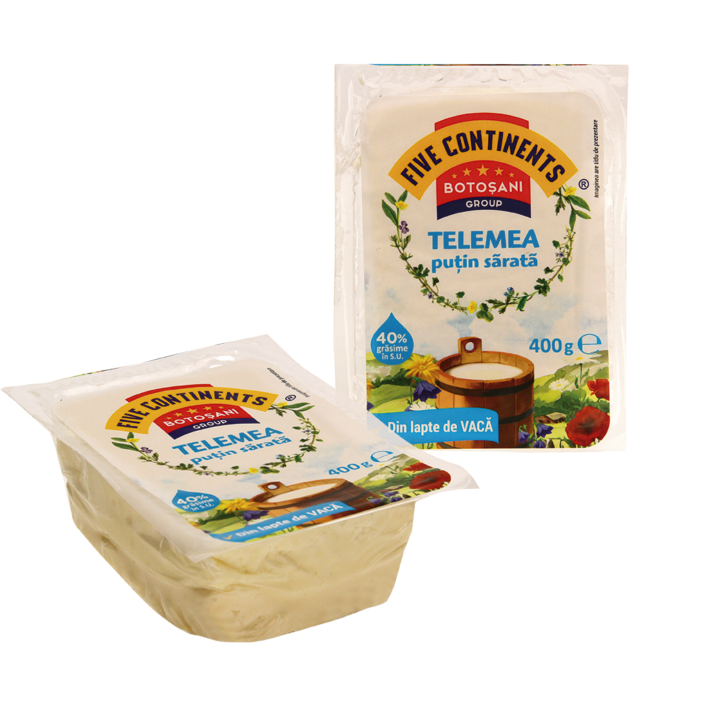 "Telemea met een beetje zout" - Roemeense kaas gerijpt in pekel van gepasteuriseerde koemelk. Vetgehalte.