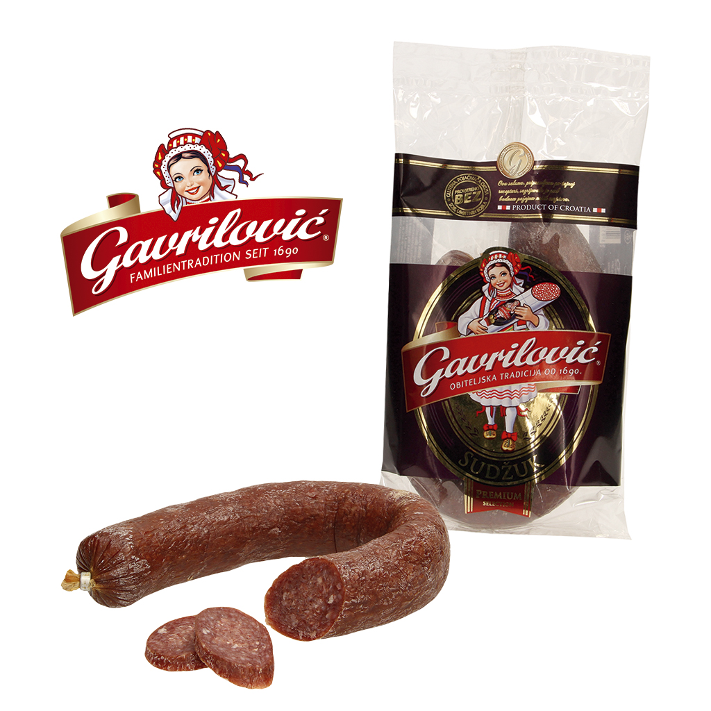 Rauwworst van rundvlees naar de stijl van een Plockworst, grofkorrelig, gerookt en luchtgedroogd.