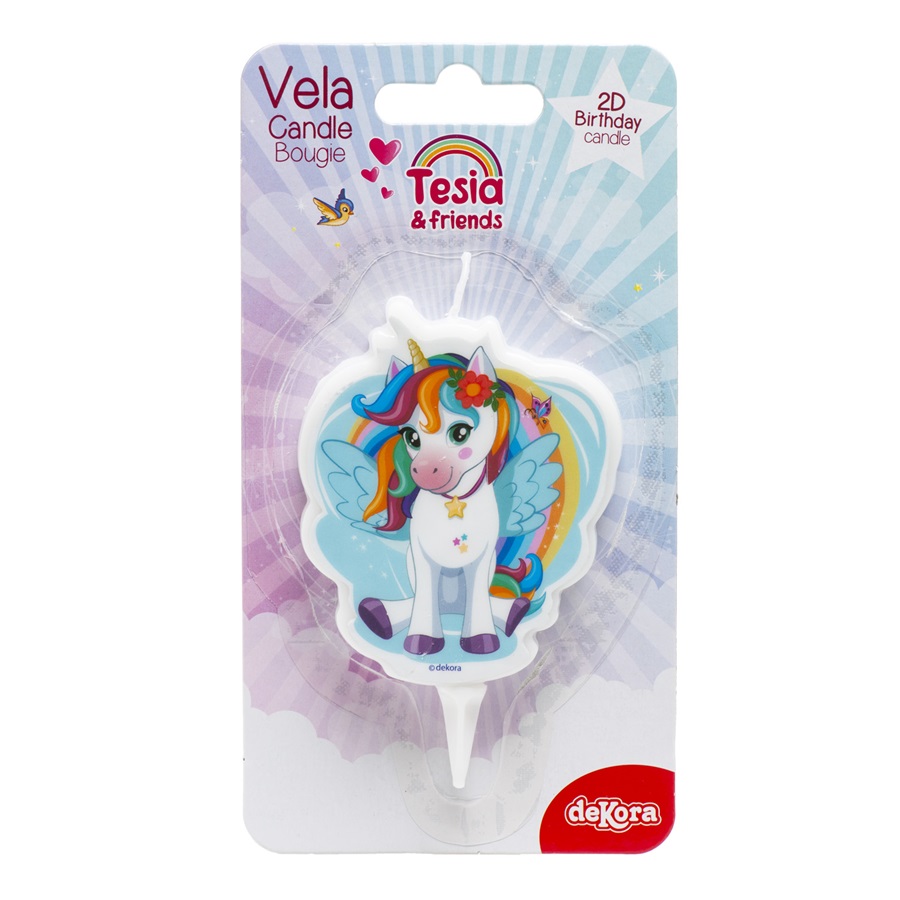 Verjaardagskaars 2D "UNICORN TESSIA" 7,5 cm