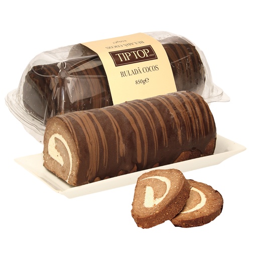 [0001011563] Koekjesroomrol met pinda's, rozijnen en walnoten, gevuld met kokosroom 11,8%, in cacao-vetglazuur, diepgevroren