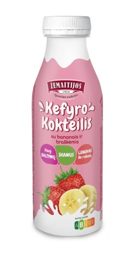 [0001011924] Кефир Коктал Жемайтийос с бананами и клубникой, 0,4% жира.