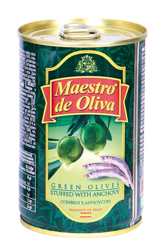 [48963] "Maestro de Oliva" Groene olijven gevuld met ansjovis 314 ml