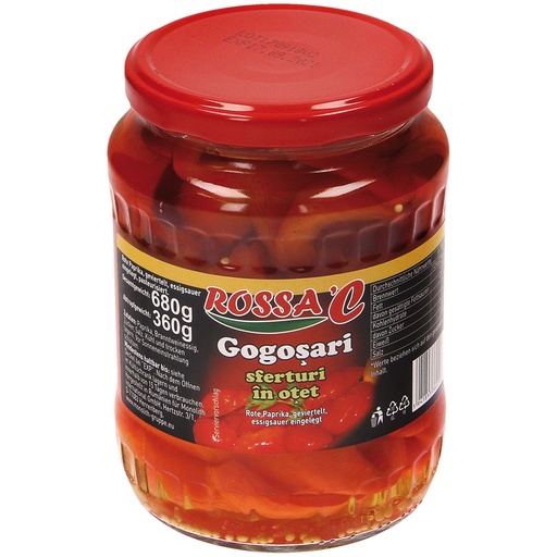 [41917] Rode paprika, in vieren gesneden, azijn zuur ingelegd