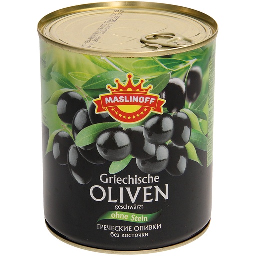 [48162] "Maslinoff" Griekse zwarte olijven zonder pit 820 g