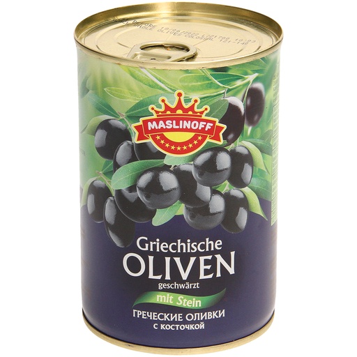 [48163] "Maslinoff" Griekse zwarte olijven met pit 420 g