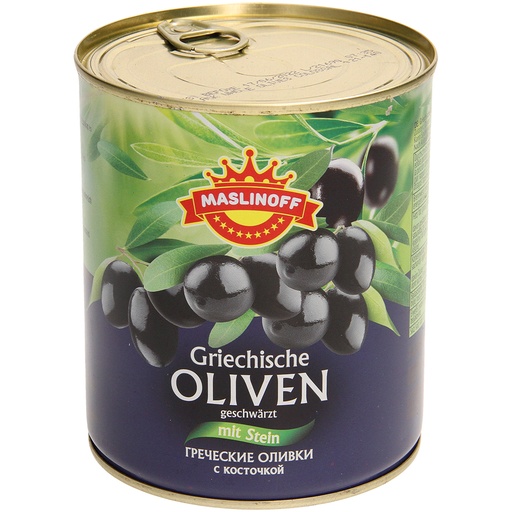 [48164] "Maslinoff" Griekse zwarte olijven met pit 820 g