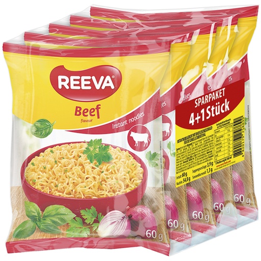 [73274] Spaarpakket 4+1 gratis "Reeva" instantnoedelgerecht met rund