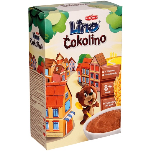 [59503] Granenpap vanaf de 8e levensmaand "Lino Cokolino". Instant graanvlokken met chocoladesmaak en vitamines.