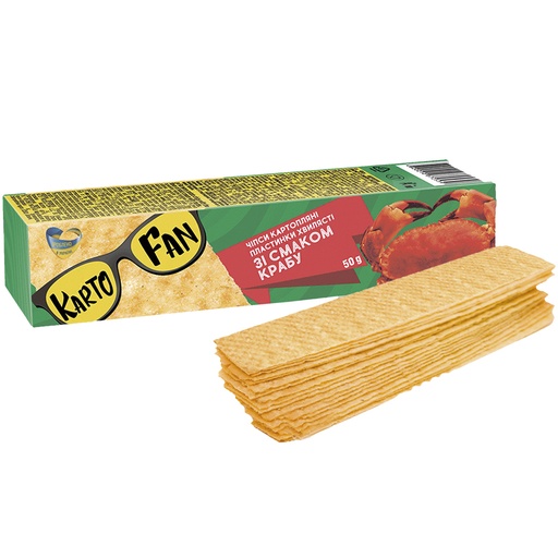 [82203] "KARTOFAN" chips van aardappelen, in stroken, krabbensmaak