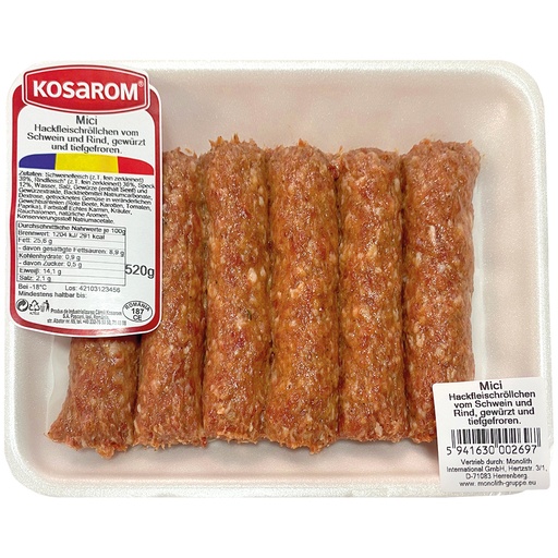 [00900] Gehaktrolletjes "Mici" van varkensvlees en rundvlees, gekrui