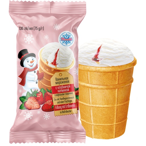[04165] IJs met vanillesmaak en een fruitvulling met aardbeien, in e