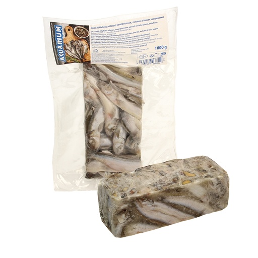 [01452] Мойва (Mallotus villosus), непотрошеная, с головой, в блоках, замороженная