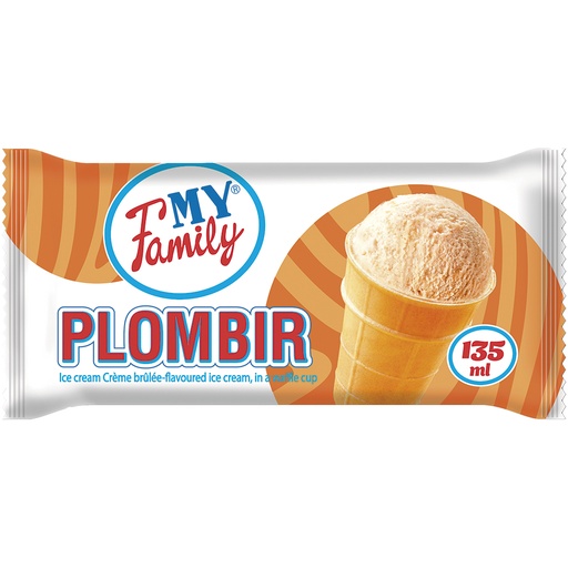 [04202] "MY FAMILY" ijs met crème brûlée-smaak in een wafelbekertje.