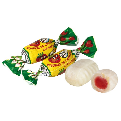 [85411] Карамель "Klubnika so slivkami" с 22% начинки со вкусом клубники и сливок