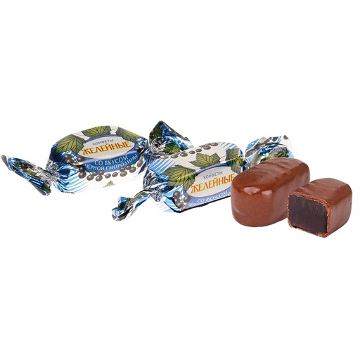 [91556] Gelei-confect met zwarte bessen smaak in cacaohoudende vetglazuur