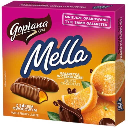 [83938] Geleekonfekt "Mella" met sinaasappelsmaak omhuld met chocola