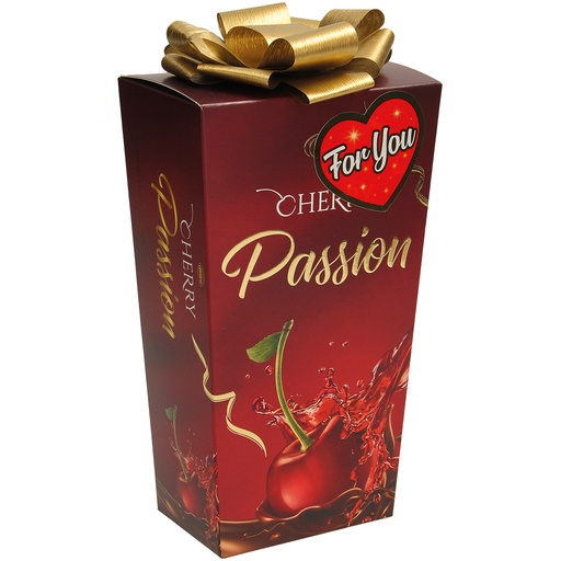 [92642] "Cherry Passion" Pralines met kersen in alcohol. Chocolade bevat naast cacaoboter ook andere plantaardige vetten.