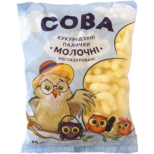 [82003] Maïs snackproduct - Zoete maïssticks "Uil" - met melk smaak