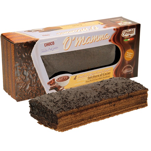 [81905] Бисквитный торт "O Mamma - Choco" с начинкой из какао-крема, украшенный какао-содержащей глазурью и шоколадной крошкой
