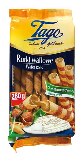 [80904] "Rurka Orzechowa" Вафельные трубочки с какао-арахисовым кремом (64%) со вкусом лесного ореха.