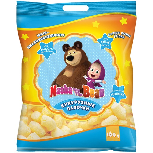 [82208] Maïs snackproduct "Masha and the Bear" met melksmaak.