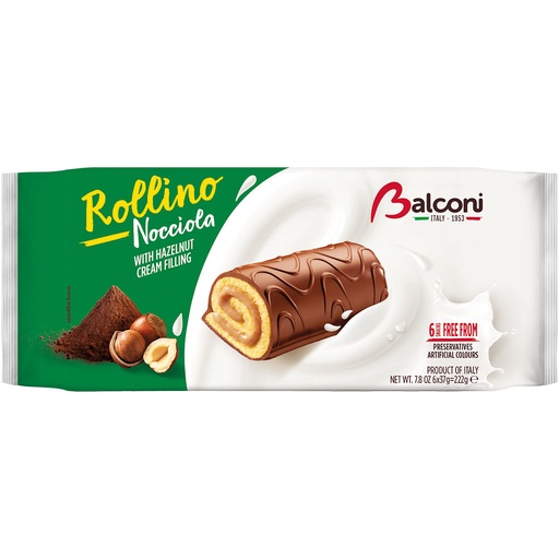 [76922] Kleine gebakrolletjes "Rollino Hazelnoot" met cacao-vetglazuur (26%) en hazelnootvulling (25%)