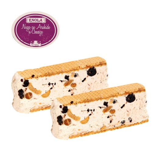 [82923CR] Witte nougat met gebakken pinda's, gedroogde zwarte bessen en wafels