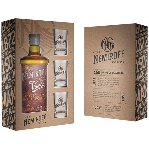 [67573] Водка "Nemiroff Honig-Peperoni" в подарочной коробке с 3 рюм