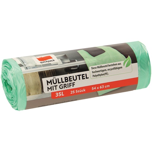 [95180] Afvalzakken met handgreep 35L, 25 stuks, groen, 54x63cm