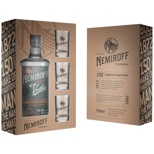 [67756] Водка "Nemiroff Original" в подарочной коробке с 3 рюмками,