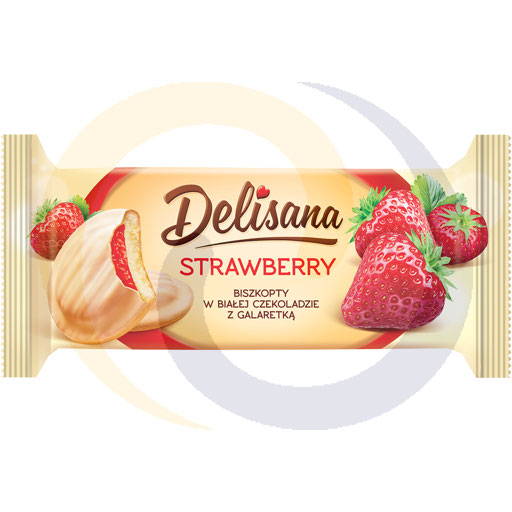 [851350003DE] Sponscakes met aardbeismaak gelei (50%) in witte chocolade.