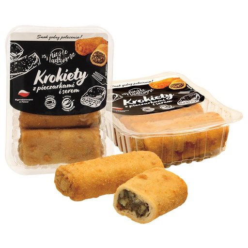 [02987] Krokets met champignons en kaas, voorgekookt. Vulling: 49%.