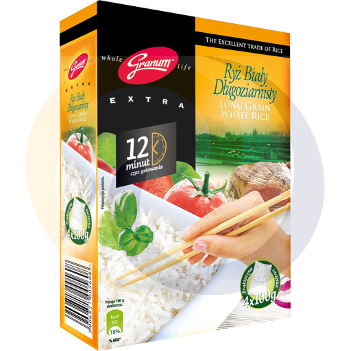 [906780002ME] Длиннозерный белый рис Granum 4*100г/12шт Melvit