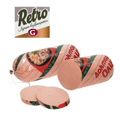 [20621] Retro Докторская Оливье Колбаса из мяса птицы с питьевой водой и картофельным крахмалом.
