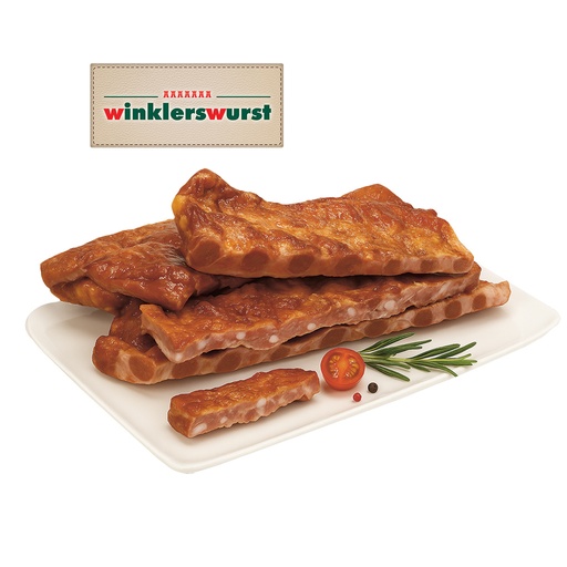 [24351] Varkensribben, gezouten, gegaard, gerookt, met toegevoegd wa
