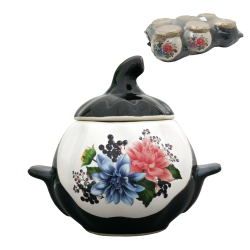[0001019652] Pompoenpot wit-bruin 0,75l zwarte bes set 6st.