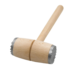 [0001019654] Houten hamer met twee metalen opzetstukken, ca. 28 cm