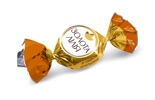 [91661] "GOLDEN LILY" Toffikonfekt "Golden Lily" met een vulling met sinaasappelsmaak (22%) in cacaohoudende vetglazuur (21%)