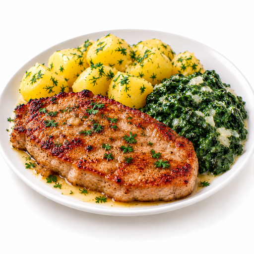 [2819] Varkenssteak met aardappel en spinazie