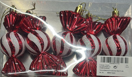 [0001020929] Set kerstversiering – 5 stuks, snoepjes, rood, 11,5 × 5 × 4