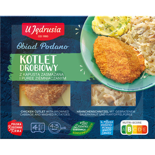[59411000JDR] Куриная котлета с пюре и жареной капустой 400г Jędrusia