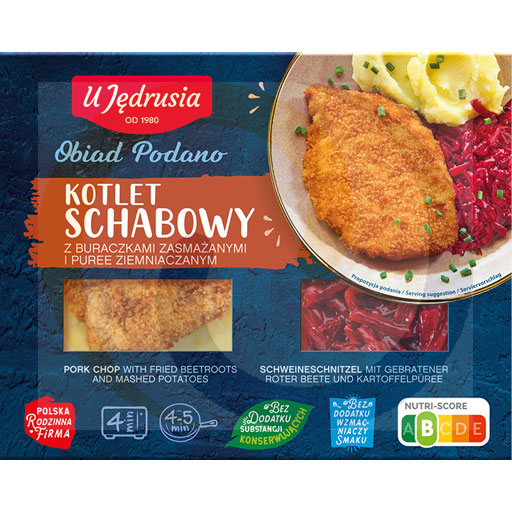 [69736000JDR] Varkensschnitzel met aardappelpuree en bur. 400g / 5 stuks U