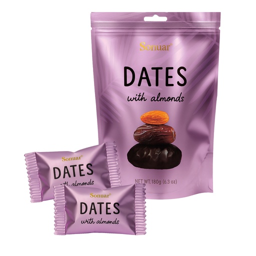 [92131] Dadels met amandelen in cacaohoudende vetglazuur