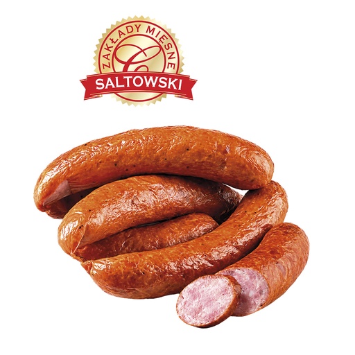 [23127] Grobe Brühworst van varkensvlees "Slaska" van Poolse aard, met soja-eiwit, met aroma, bevat toegevoegd water, gerookt, in natuurlijke darm.