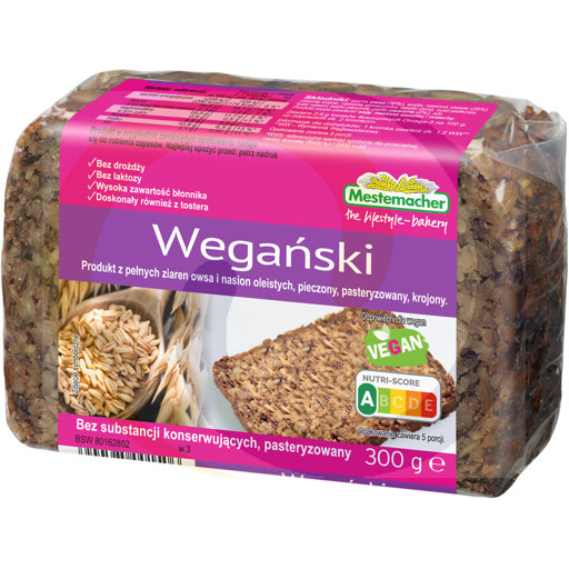 [26619000BEN] Mestemacher vegan volkorenbrood 300g/9stuks Benus