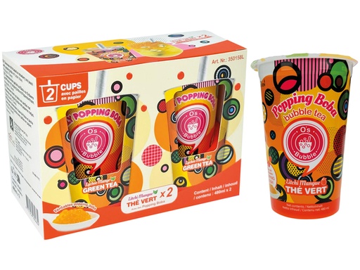 [0001022738] Taiwanesische drank "BUBBLE TEA" met lychee- en mangosmaak en knapperige bollen
